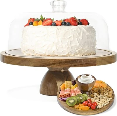 Acacia Madera Torta Soporte Con Tapa
