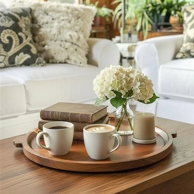 Bandeja de Mesa de Café Otomano Decorativo Redondo
