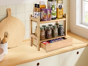 2-Tier Bamboo Bathroom Organizer With Hidden Drawer 7 2-Tier Bamboo Bathroom Organizer With Hidden Drawer 7