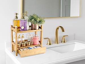 2-Tier Bamboo Bathroom Organizer With Hidden Drawer 8 2-Tier Bamboo Bathroom Organizer With Hidden Drawer 8